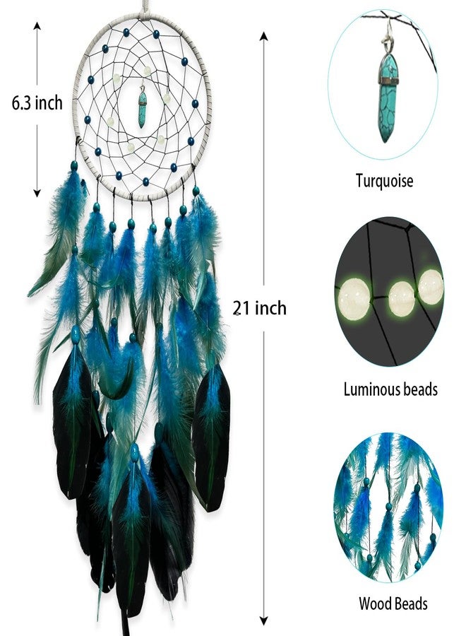 DeiryuRay Blue Dream Catchers Glow in The Dark Turquoise Gem Dreamcatcher for Boys Girls Kids Bedroom Handmade Decor Wall Hanging - Image 3